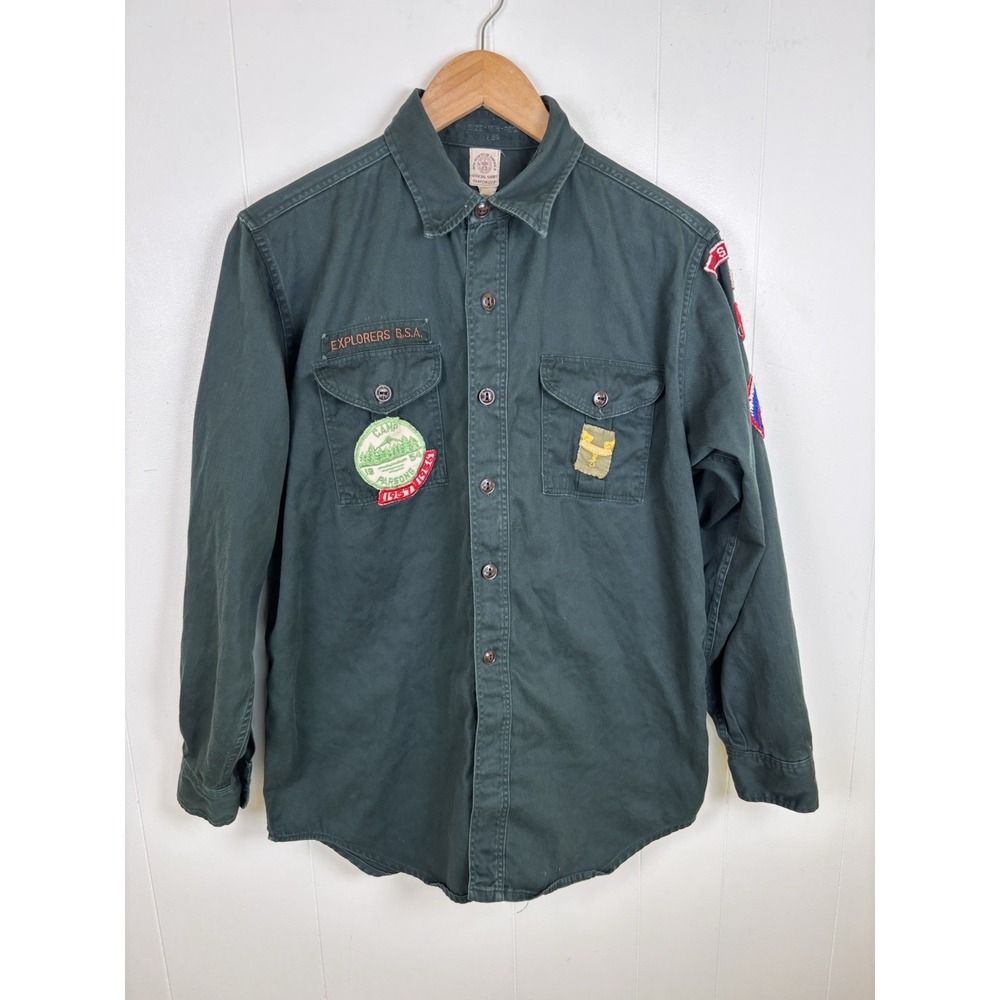 Vintage 1950s Boy Scouts‎ of America Mens Shirt 1956 1957 Patch Camp Parsons Med